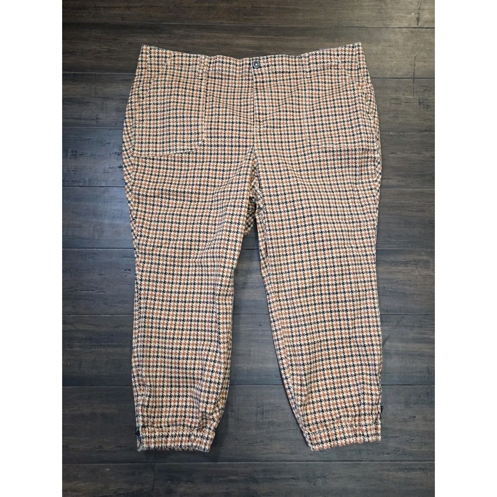 Torrid Houndstooth Plaid Pants Size 24S Tan Brown Ankle‎ Zip Jogger Cinch Hem